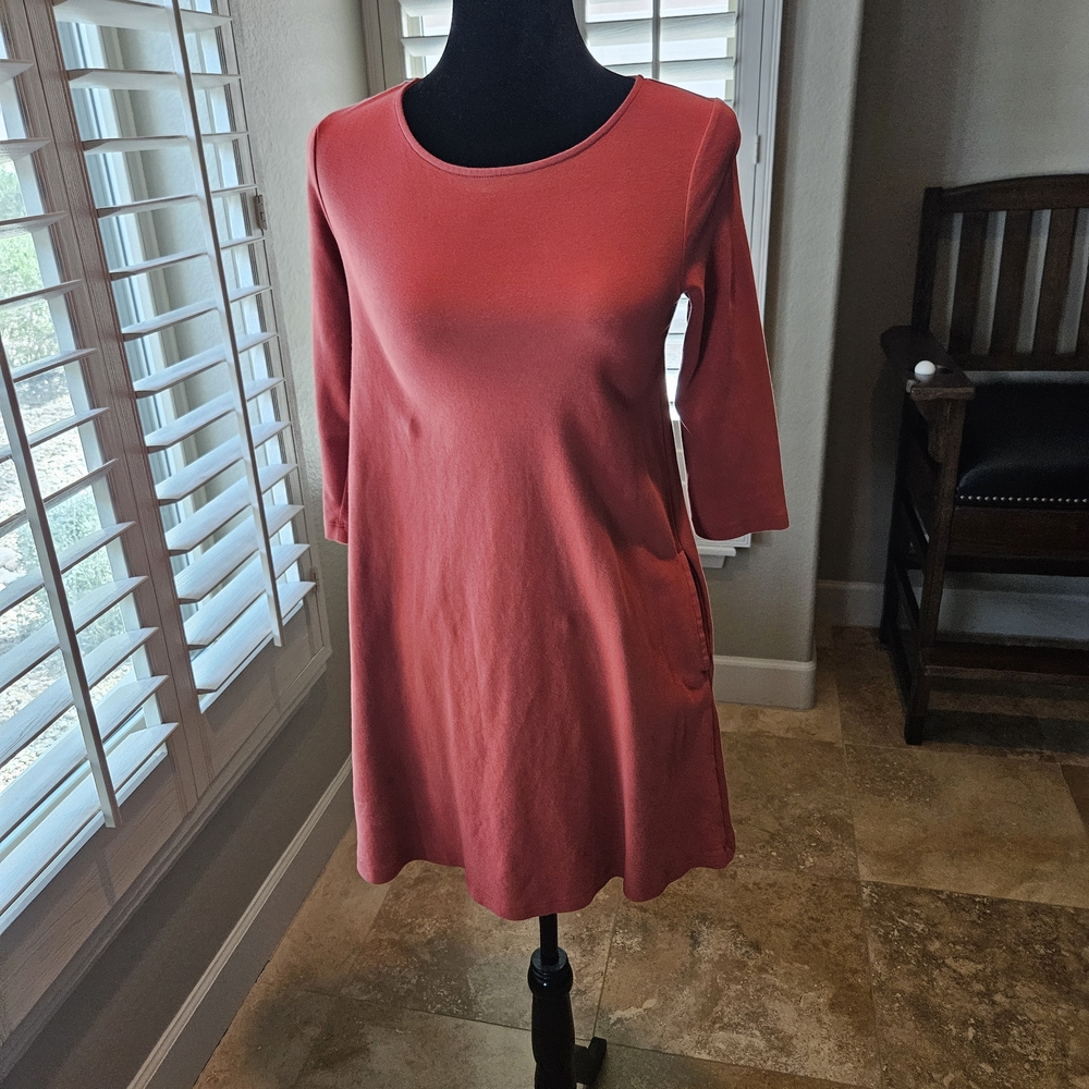 Caslon Orange A-line Dress with 3/4 Sleeves and Scoop Neck